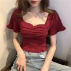 Ruched Short-sleeve Knit Crop Top