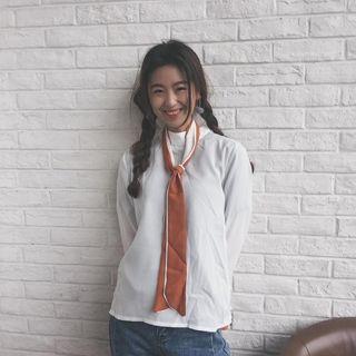Color Block Bell-sleeve Chiffon Blouse