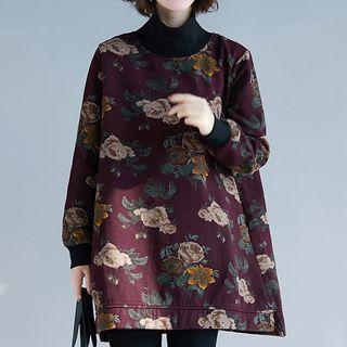 Turtleneck Flower Print Pullover