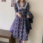 Floral Lace Trim Short-sleeve Midi A-line Dress