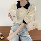 Puff-sleeve Polo Knit Top