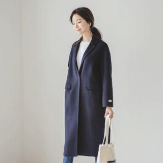 Notched-lapel Wool Blend Hand-made Coat