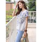 Cap-sleeve Floral Lace-panel Top