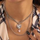 Heart Glaze Pendant Layered Alloy Necklace Silver - One Size