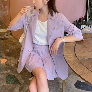Set Of 2: Pouch Elbow-sleeve Blazer + Accordion Pleat Skirt