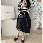 Stripe A-line Knit Dress Black - One Size