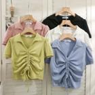 Collared Drawstring Crop T-shirt In 5 Colors