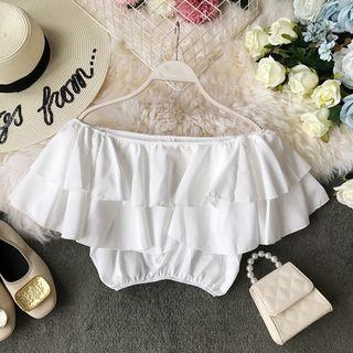Ruffle-detail Off-shoulder Cropped Top