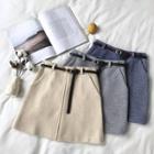 Asymmetric High-waist Acrylic A-line Skirt With Belt