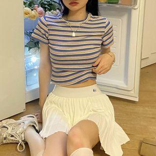 Short-sleeve Striped T-shirt Stripe - Blue & Yellow - One Size