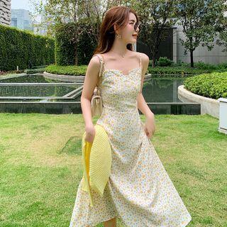 Spaghetti Strap Midi Floral A-line Dress
