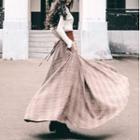 Mock-neck Sweater / Plaid Maxi A-line Skirt / Set