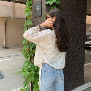 Tie-front Floral Cardigan