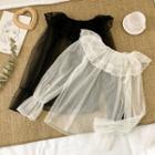 Ruffle-collar Mesh Lace Long-sleeve Top