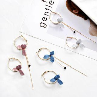 Hoop-drop Flower-accent Earrings