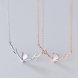 925 Sterling Silver Deer Horn Pendant Necklace