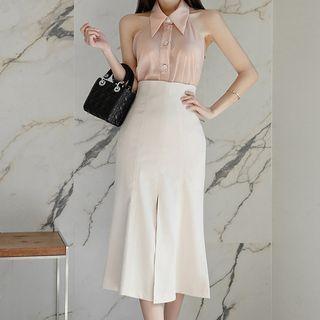 Sleeveless Embellished Shirt / Midi Mermaid Dress