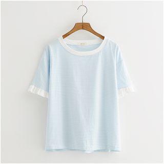 Short-sleeve Striped T-shirt Blue - One Size