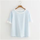 Short-sleeve Striped T-shirt Blue - One Size