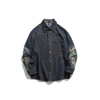 Camo Print Panel Denim Shirt
