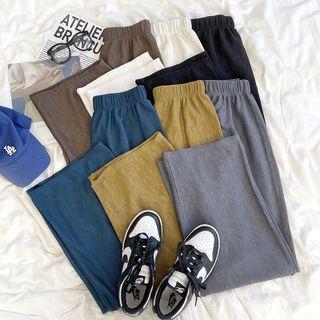 High-waist Plain Ruched Wide-leg Pants