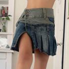 High Waist Color Block Pleated Miniskirt