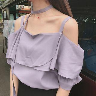 Off-shoulder Short-sleeve Chiffon Top