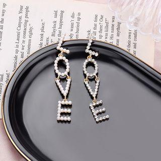 Non-matching Faux Pearl Rhinestone Love Lettering Dangle Earring 1 Pair - As Shown In Figure - One Size