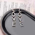 Non-matching Faux Pearl Rhinestone Love Lettering Dangle Earring 1 Pair - As Shown In Figure - One Size