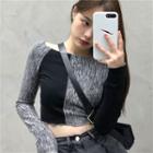 Long-sleeve Melange Paneled T-shirt Black & White - One Size