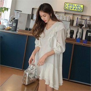 V-neck Ruffled Minidress Ivory - One Size