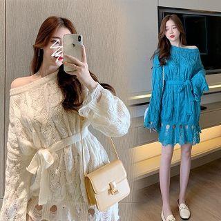 Distressed Pointelle Oversize Sweater