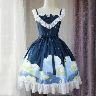 Sleeveless Print A-line Dress / Head Band / Set