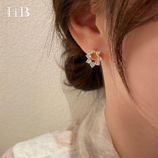 Rhinestone Hoop Earring 1 Pair - 925 Silver Needle - Rhinestone - Silver - One Size
