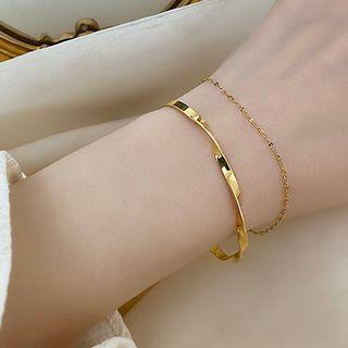 Twisted Layered Stainless Steel Open Bangle Gold - One Size