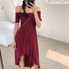 Smocked Off-shoulder Short-sleeve A-line Dress