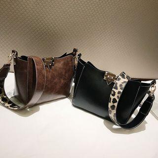 Leopard Panel Faux Leather Bucket Bag