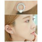 Faux-pearl Rhinestone-ring Stud Earrings