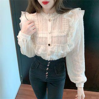 Lace Button-up Blouse Off-white - One Size