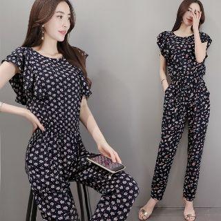Short-sleeve Printed Jumpsuit