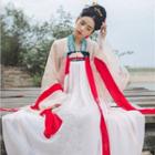 Hanfu Set: Long-sleeve Top + Maxi Dress + Light Jacket + Scarf