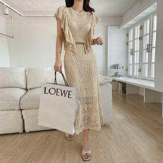 Ruffled Pointelle-knit Maxi Dress