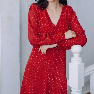 Long-sleeve Dotted Mini A-line Dress