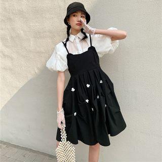 Puff-sleeve Shirt / Floral Overall Dress