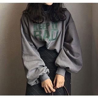 Lettering Sweatshirt/ Check Midi A-line Skirt