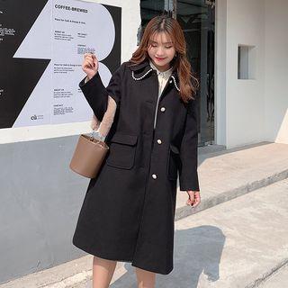 Faux Pearl Trim Lapel Coat