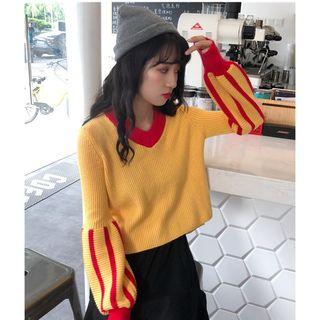 Contrast Trim Rib-knit Sweater