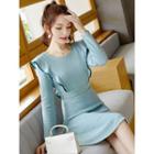 Ruffle Long-sleeve Knit A-line Dress