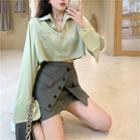 Plain Long-sleeve Crop Shirt / Mini Skirt
