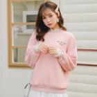 Lace-trim Sweatshirt Pink - One Size